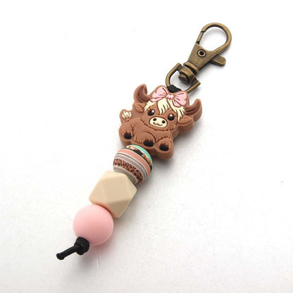 Wholesale Cartoon Cow Silicone Beaded Keychain