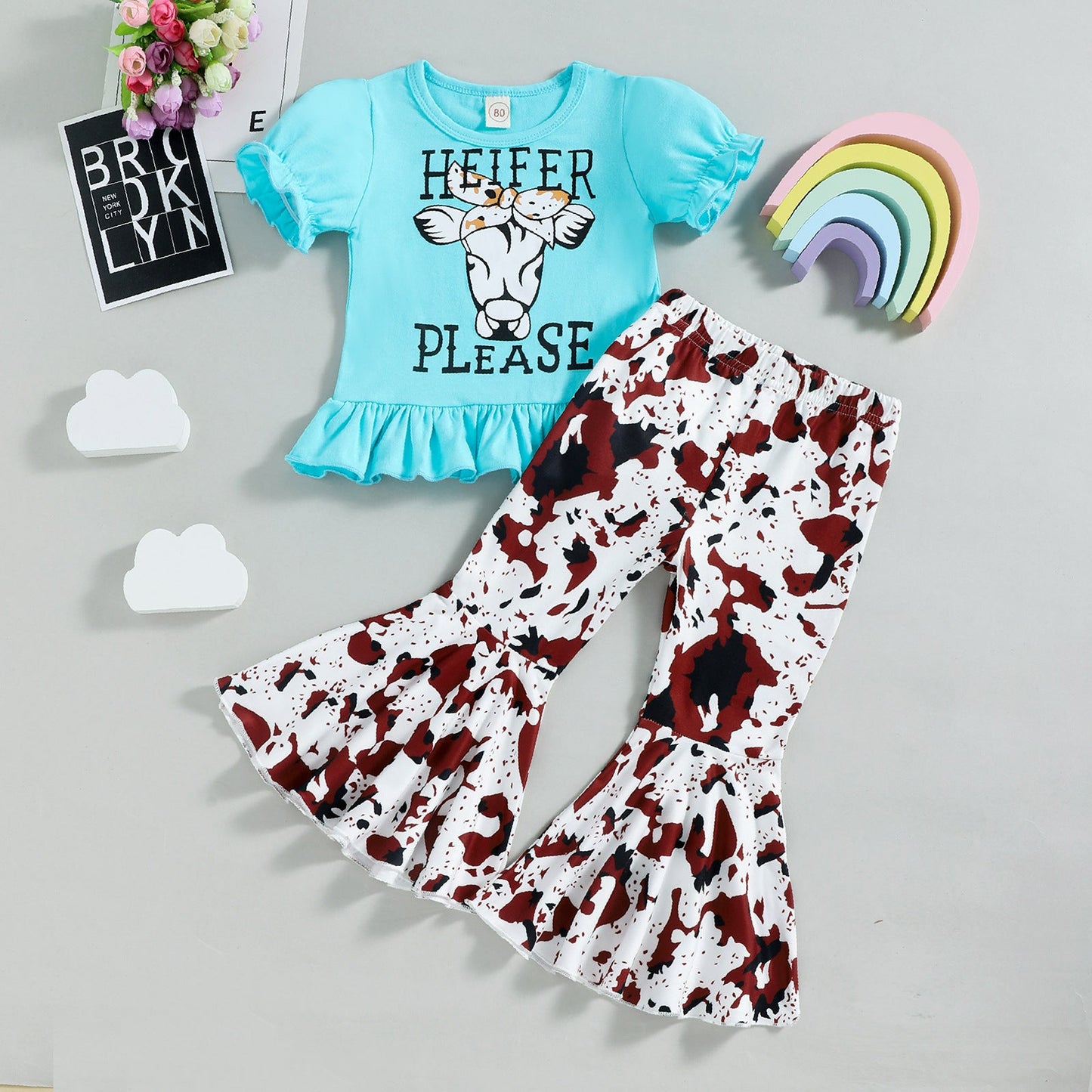 Children's Leopard Print Cotton Flared Pants Two-piece Set