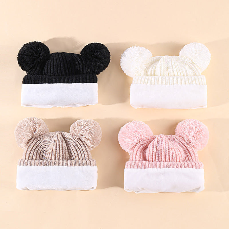 Wholesale Children's Hat Knitted Hat Set Cute Double Ball Wool Polyester Baby Hat 10pcs