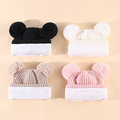 Wholesale Children's Hat Knitted Hat Set Cute Double Ball Wool Polyester Baby Hat 10pcs