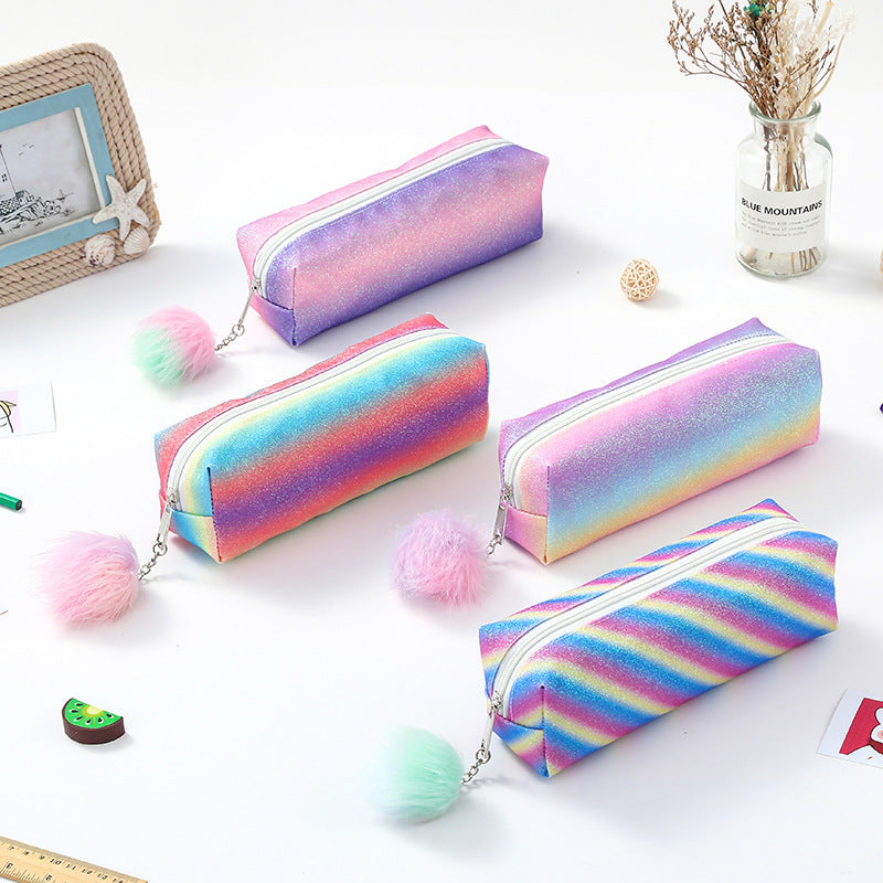Rainbow Glitter Polyester Pencil Case
