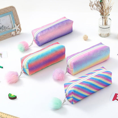 Rainbow Glitter Polyester Pencil Case
