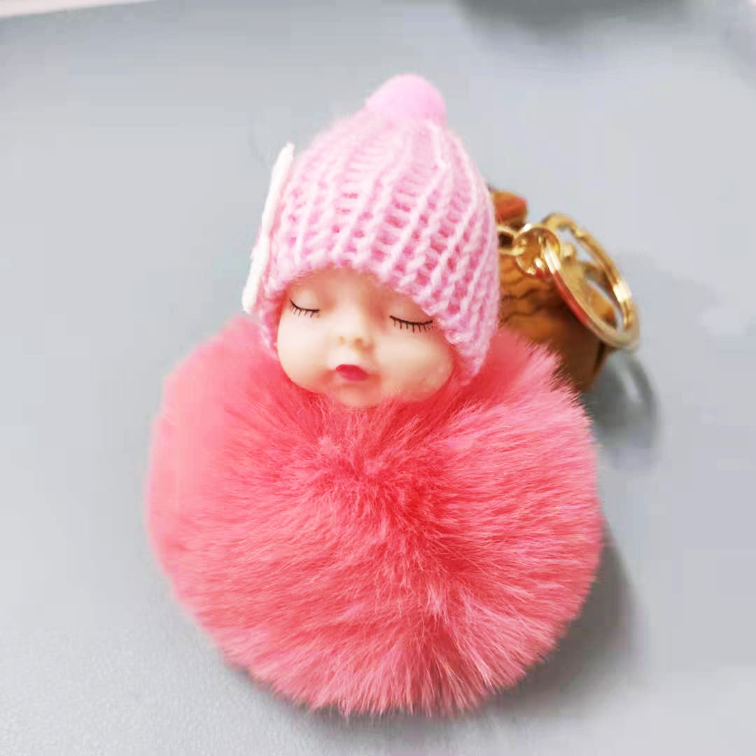 Cute sleeping doll keychain fur ball pendant