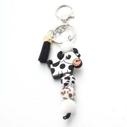 Cartoon Cow Silicone Beaded Keychain Cute Keychain
