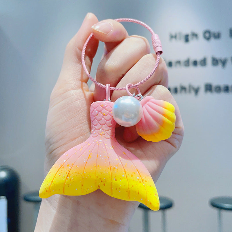 Gradient Pearl Mermaid Tail Resin Keychain Cute Keychain