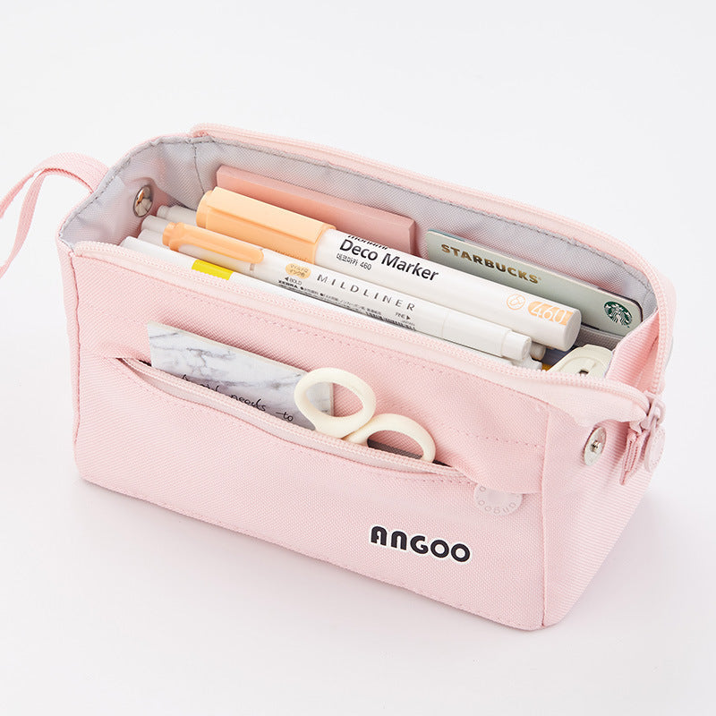 Portable Open Solid Color Canvas Pencil Case