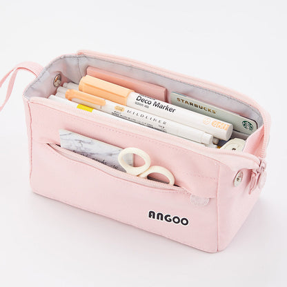 Portable Open Solid Color Canvas Pencil Case