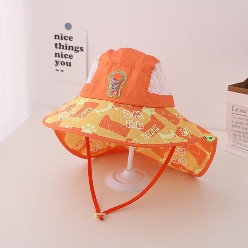 Summer Kids Cotton Big Brim Shawl Bucket Hat
