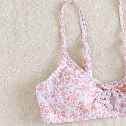 Kids V-Neck Cute Split Floral High Waist Swimwear