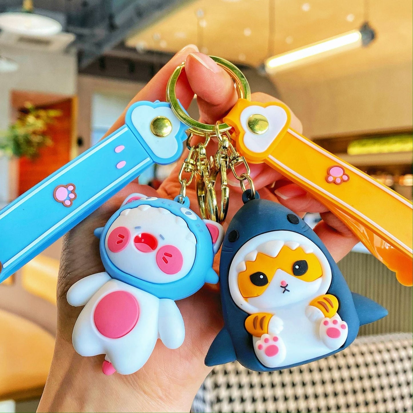 Cartoon Keychains Shark Cat Schoolbag Silicone Cute Keychain