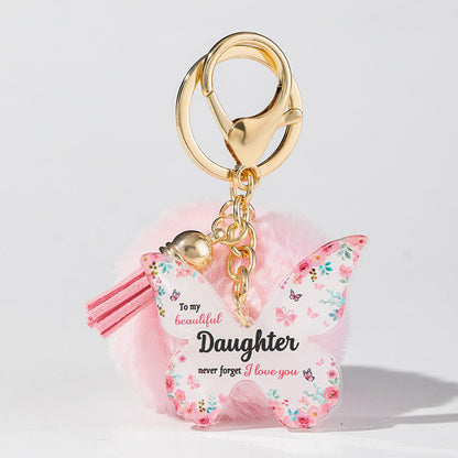 Floral Butterfly Keychain Unique Plush Pom Poms