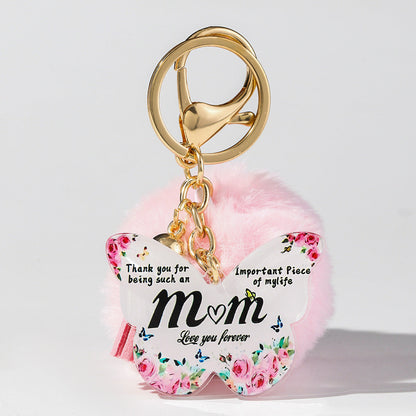 Floral Butterfly Keychain Unique Plush Pom Poms