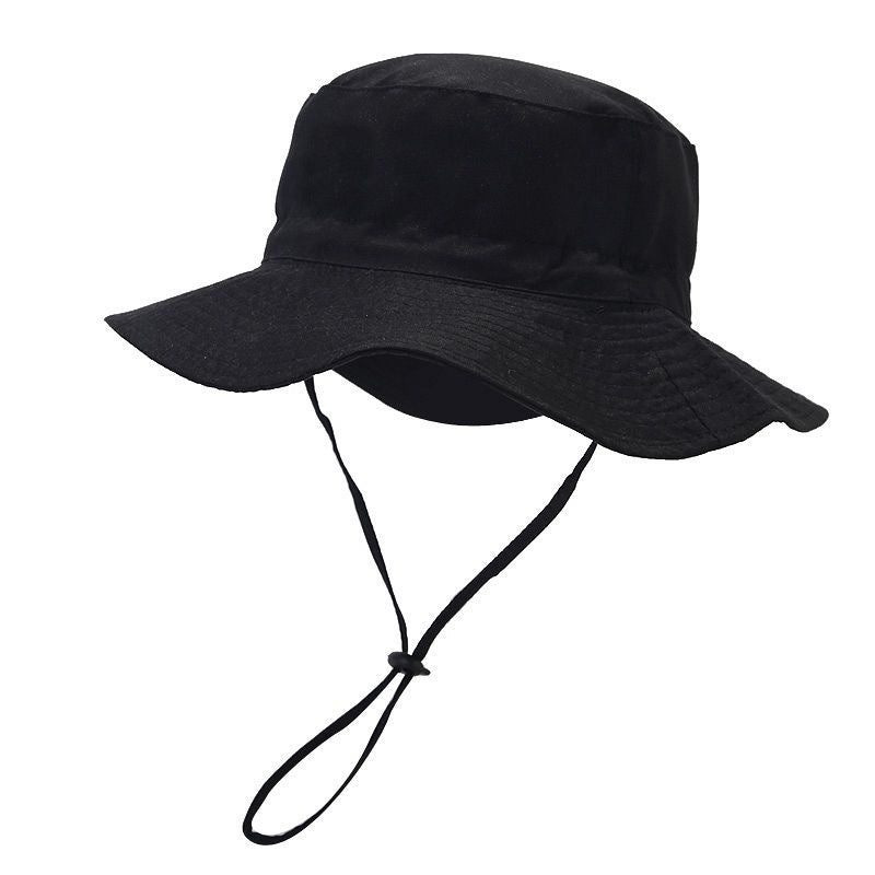 Cotton Solid Color Kids Bucket Hat with Windproof Rope