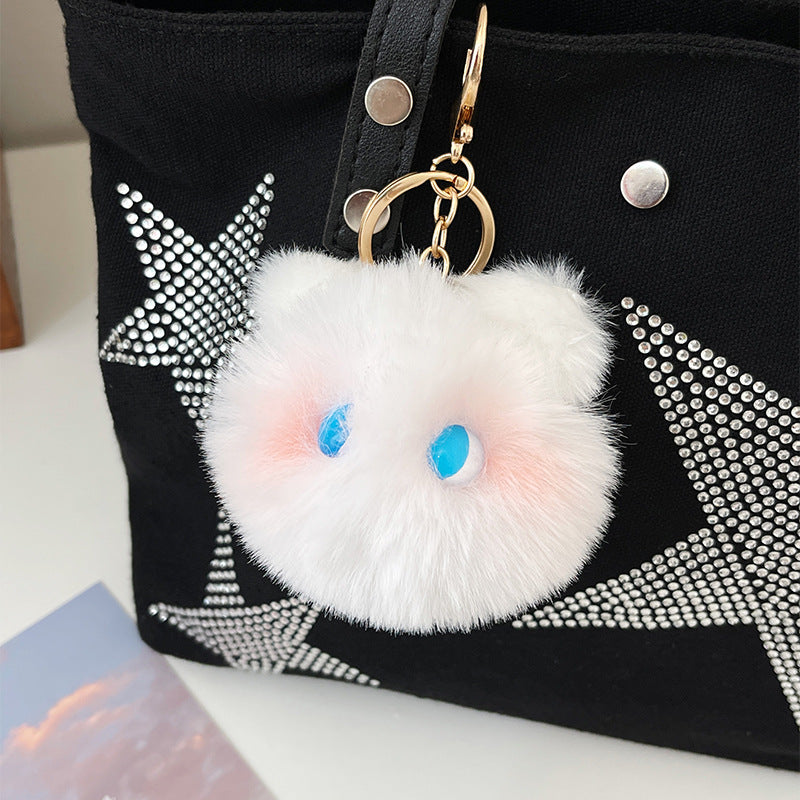 Cute Plush Powder Blusher Cat Alloy Keychains