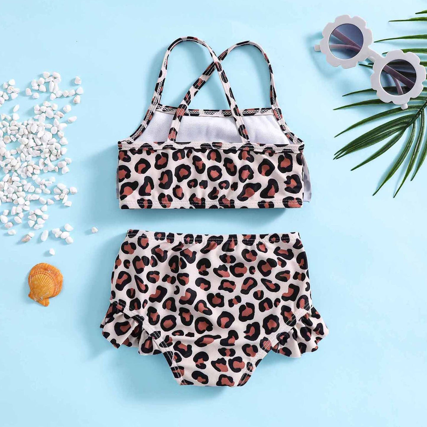 Children's Leopard Two-piece Swimsuit Polyester Clothes