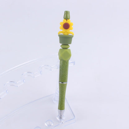 Handmade Bead Pen Sunflower Silicone Ballpoint Pen