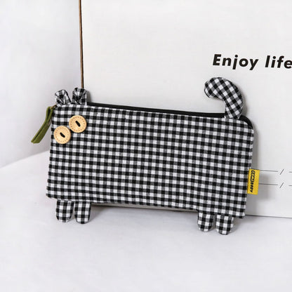 New Plaid Cat Canvas Pencil Case