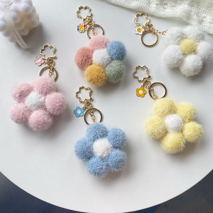 Plush Colored Flower Ball Keychains