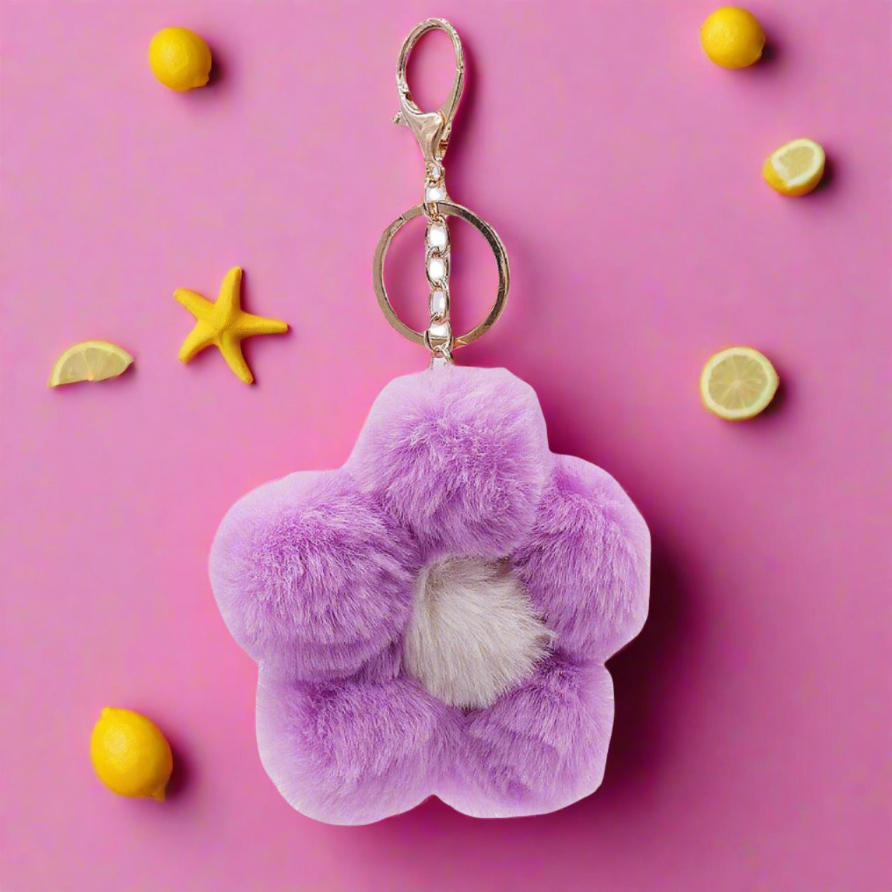 Plush Flower Ball Keychains