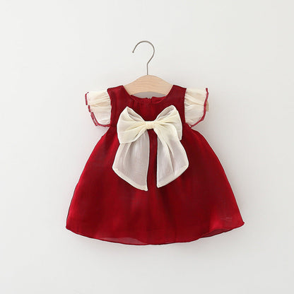 Girls Fly Sleeve Dress Polyester Baby Clothes