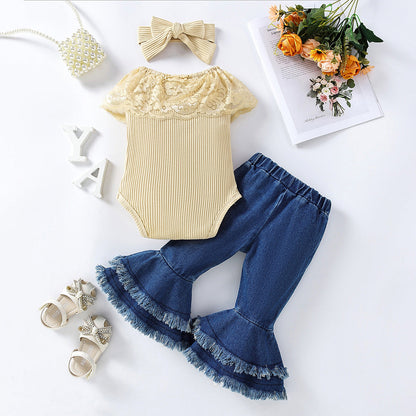 Polyester One-piece Girls Summer Suit