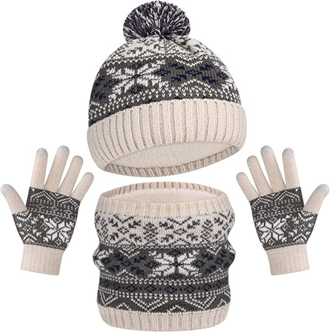 Wholesale Children's Jacquard Winter Hat Knitted Woolen Scarf Gloves Set