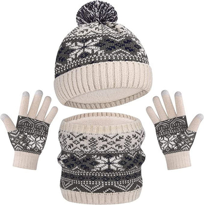 Wholesale Children's Jacquard Winter Hat Knitted Woolen Scarf Gloves Set