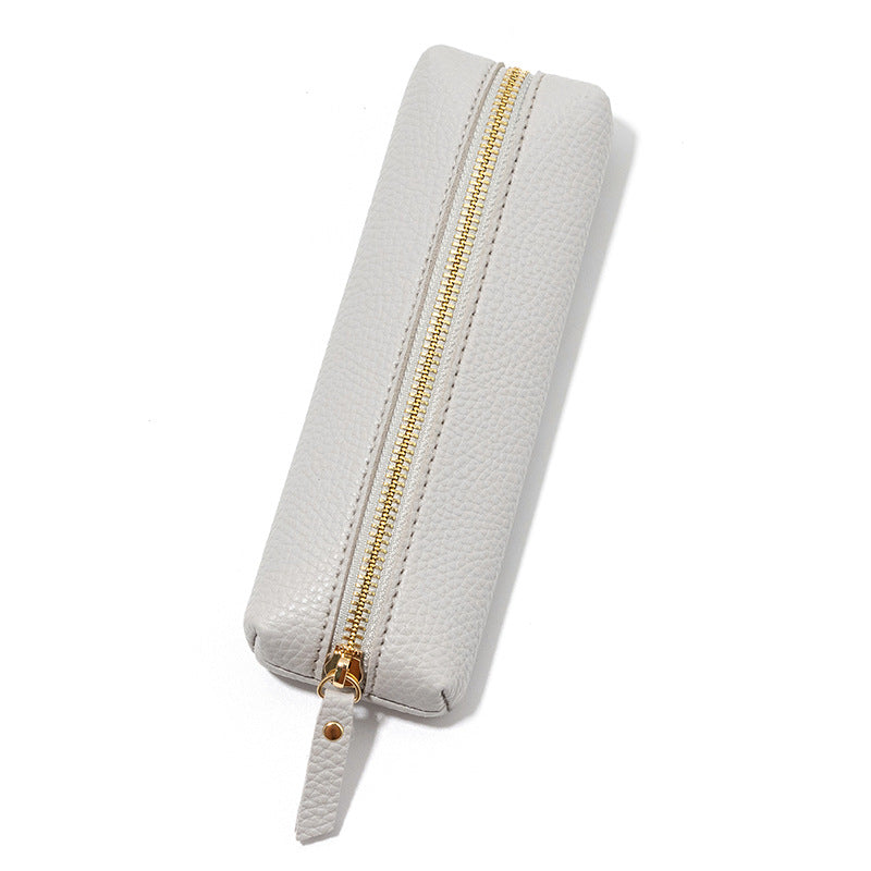 Pebbled Leather Large Capacity Zipper Pen Bag