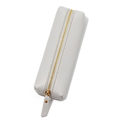 Pebbled Leather Large Capacity Zipper Pen Bag