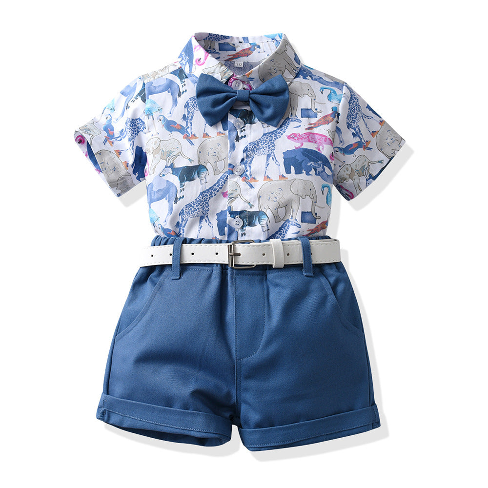 Boys' Cotton Summer Shirt Shorts Casual Two-piece Set