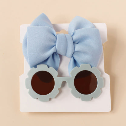 2PCS Children's Glasses Hair Strap Set Baby Sunglasses Space Cotton 3D Big Bow Necklace Two Piece Set Sunglasses Wholesale