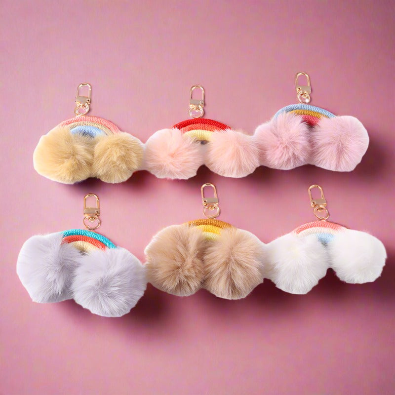 Cartoon Fur Ball Hand Knitted Rainbow Keychain