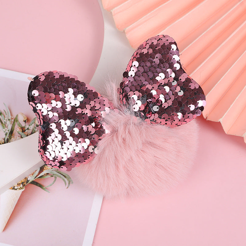 Color Sequin Bow Hair Ball Keychain
