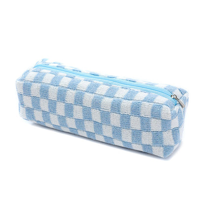 Plush Knitted Wool Checkerboard Pencil Case