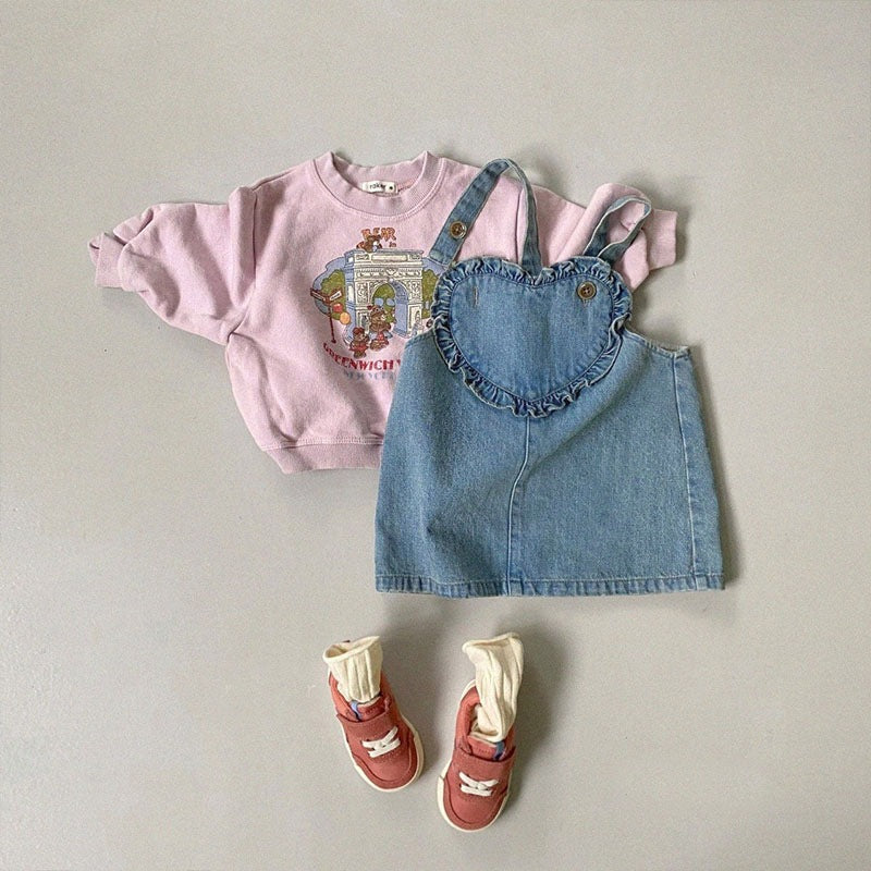 Wholesale Cotton Children's Love Denim Suspender Skirt