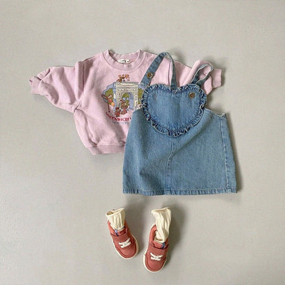 Wholesale Cotton Children's Love Denim Suspender Skirt