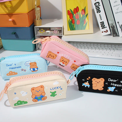 Large Zipper and Large Capacity Cute Canvas Pen Bags
