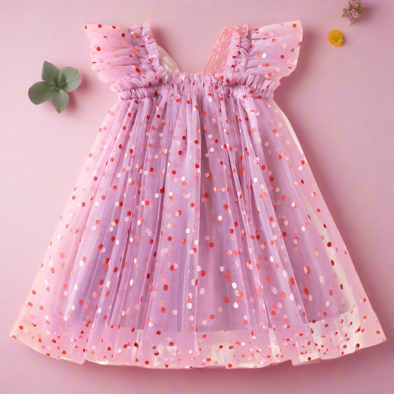 Polyester Children's Embroidered Mesh Dresses