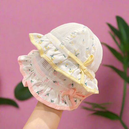 Cotton Children's Summer Floral Mesh Breathable Bucket Hat