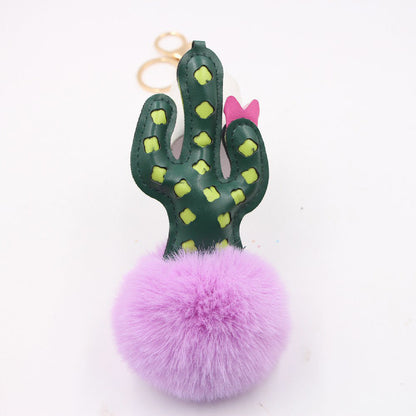 Cactus Alloy Fur Ball Keychain