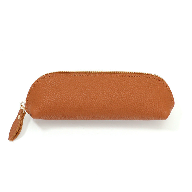 Vintage Genuine Leather Pebbled Cowhide Large Capacity Pencil Bag