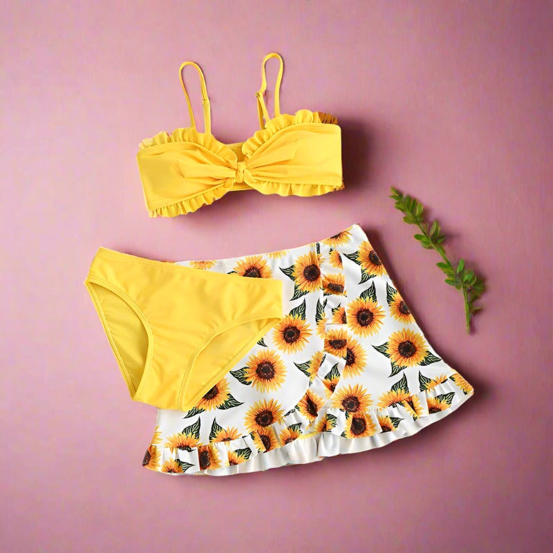 Girls Fly Edge Split Three-piece Set Mesh Skirt Swimwear