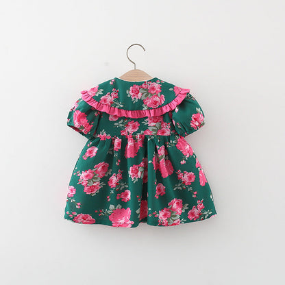 Girls Summer Puff Sleeve Printed Dress