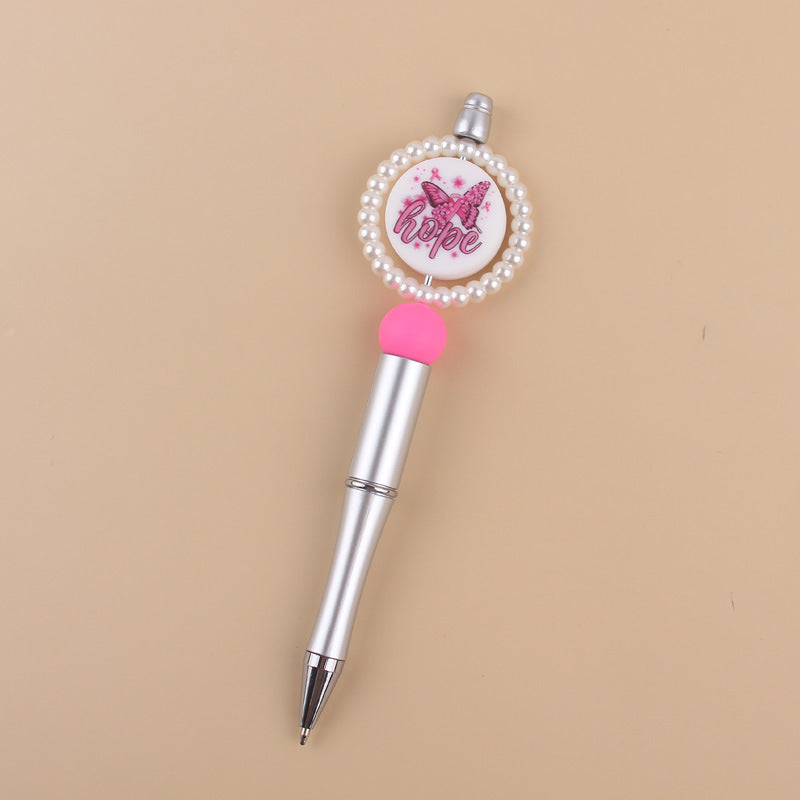 Cartoon Round Print Beaded Gold Silver Plastic Ballpoint