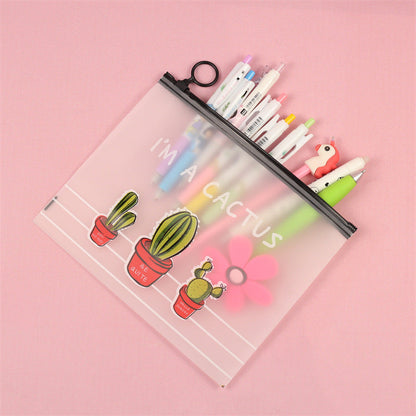 Plastic Cartoon Cactus Zipper Document Bag