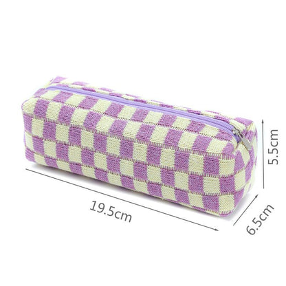 Plush Knitted Wool Checkerboard Pencil Case