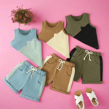 Color Matching Tank Tops and Shorts Baby Cotton Sets