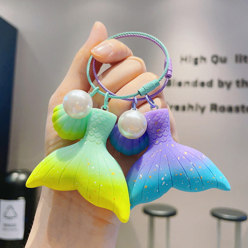 Gradient Pearl Mermaid Tail Resin Keychain Cute Keychain