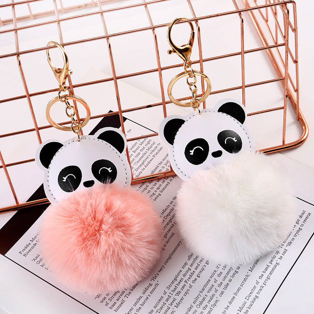 Cartoon Panda Fur Ball Alloy Keychain