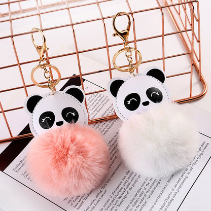 Cartoon Panda Fur Ball Alloy Keychain